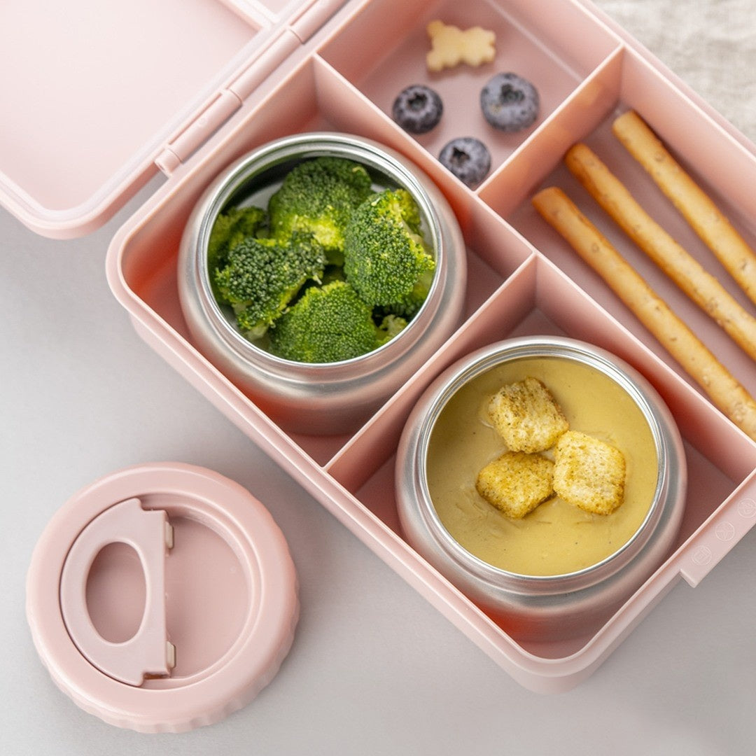 Grand Lunch Box Citron Blush Pink – śniadaniówka z 4 przegródkami i termosem, szczelna, stylowa i praktyczna