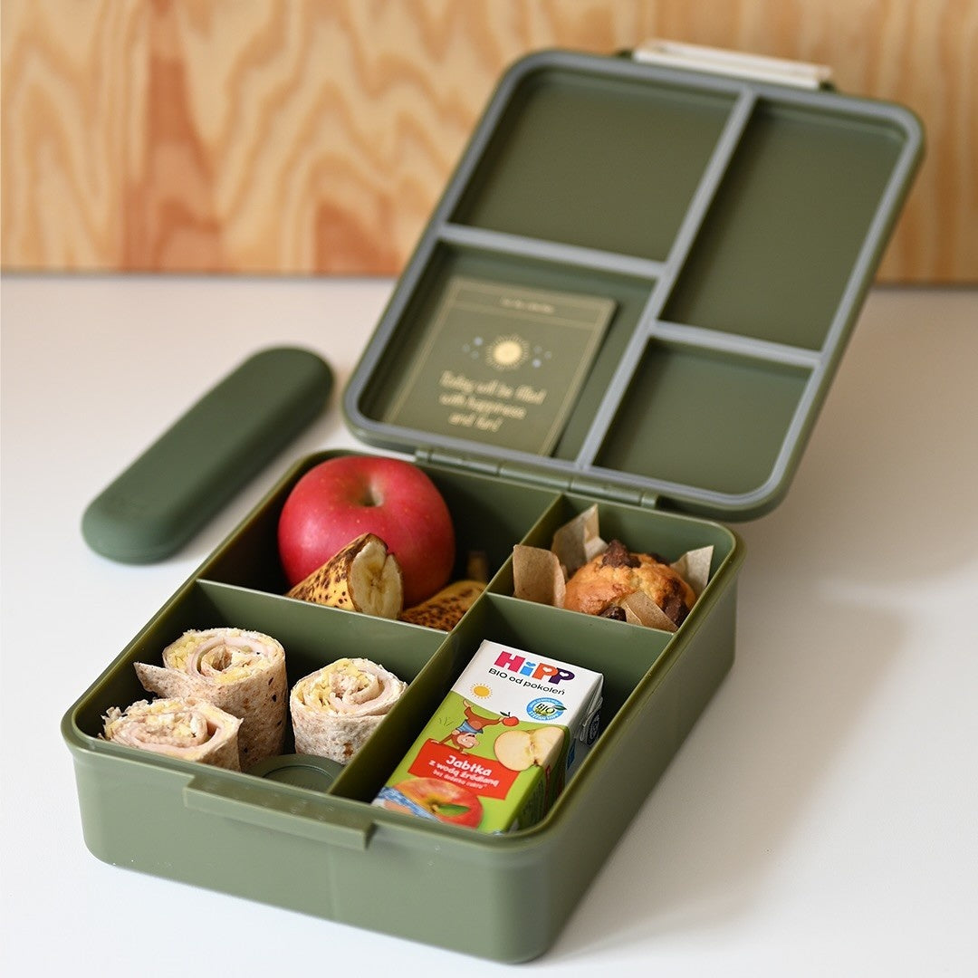 Grand Lunch Box Citron Green – śniadaniówka z 4 przegródkami i termosem, szczelna, stylowa i praktyczna, kolor: zielony