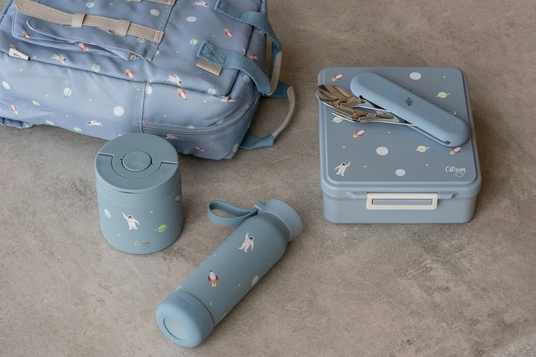 Grand Lunch Box Citron Spaceship – śniadaniówka z 4 przegródkami i termosem, szczelna, stylowa i praktyczna, wzór: kosmos