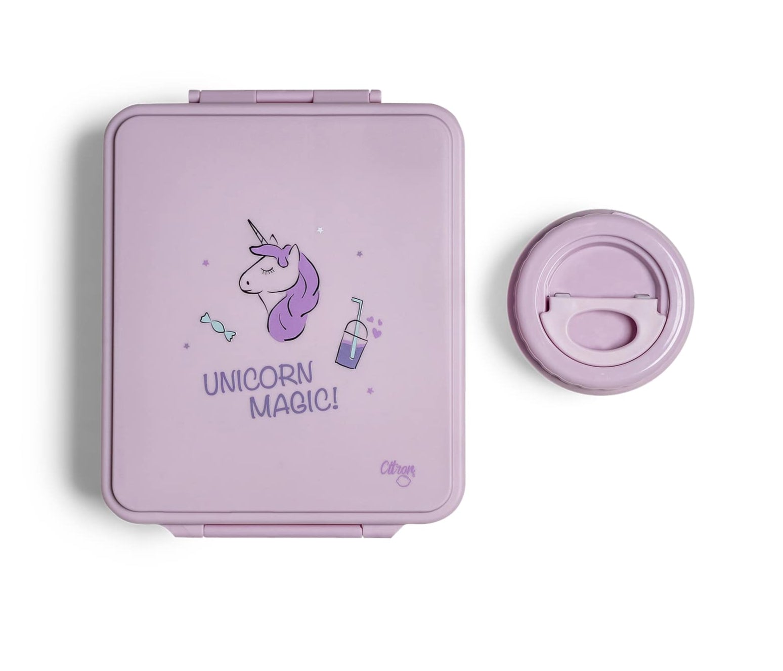 Grand Lunch Box Citron Stormy Unicorn – śniadaniówka z 4 przegródkami i termosem, szczelna, stylowa i praktyczna, wzór: jednorożec