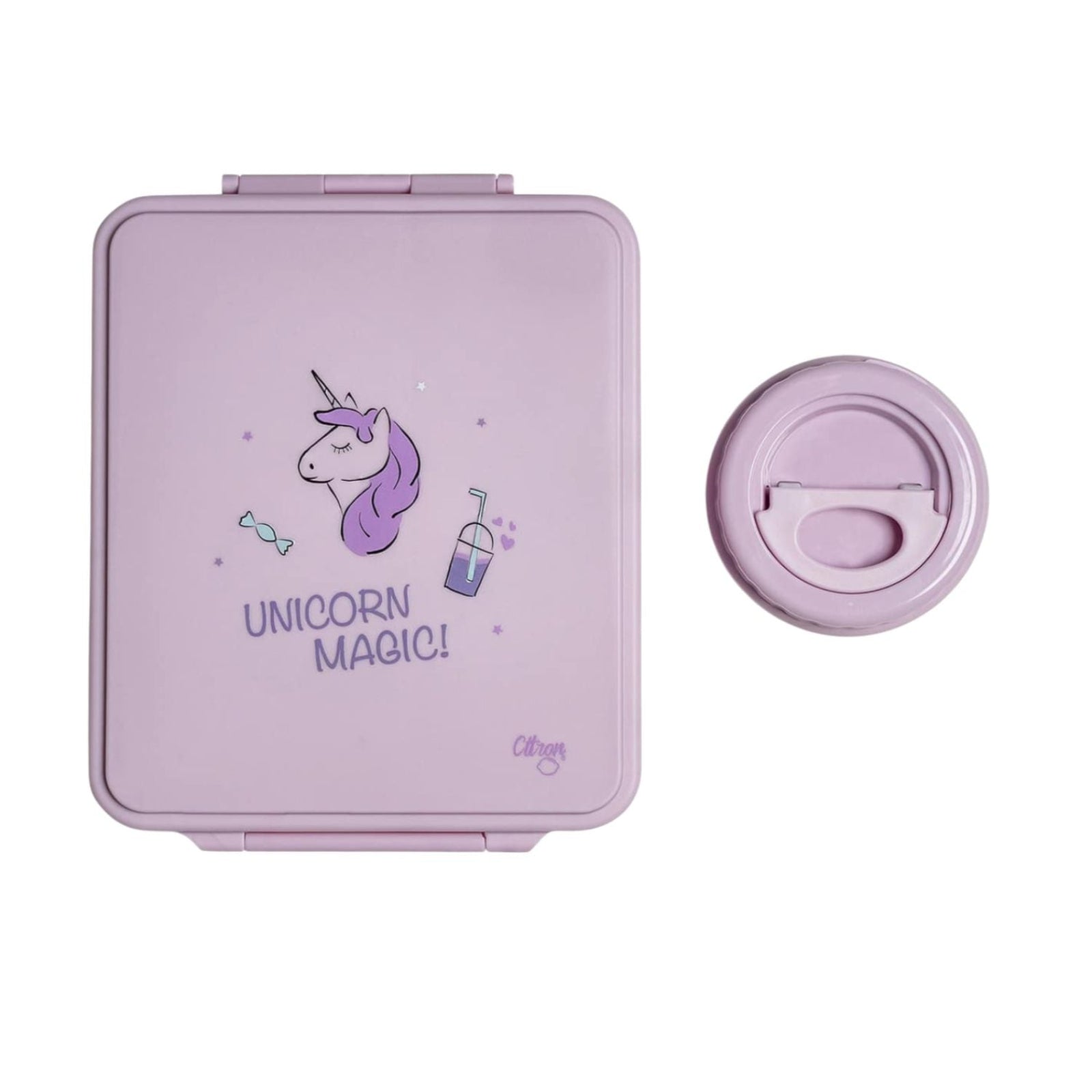 Grand Lunch Box Citron Stormy Unicorn – śniadaniówka z 4 przegródkami i termosem, szczelna, stylowa i praktyczna, wzór: jednorożec
