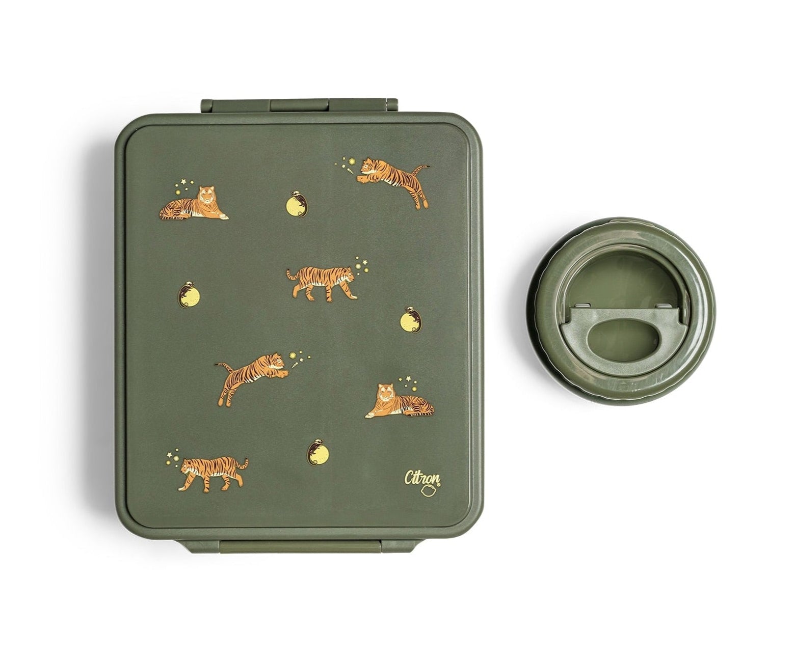 Grand Lunch Box Citron Tiger – śniadaniówka z 4 przegródkami i termosem, szczelna, stylowa i praktyczna, wzór: tygrysy