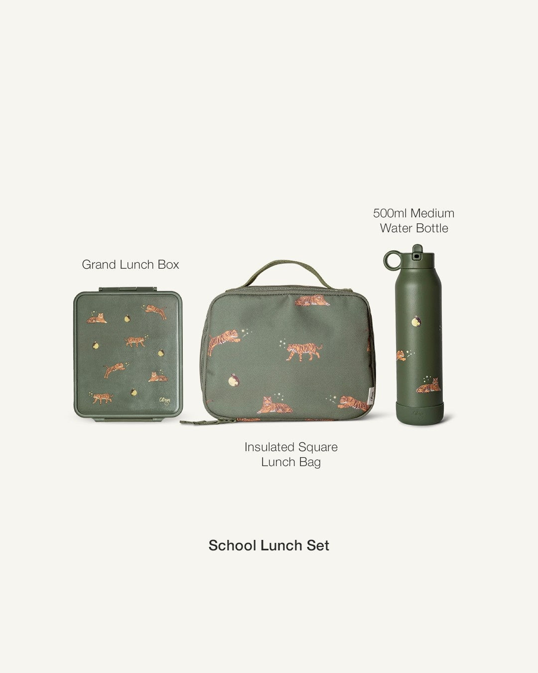 Grand Lunch Box Citron Tiger – śniadaniówka z 4 przegródkami i termosem, szczelna, stylowa i praktyczna, wzór: tygrysy