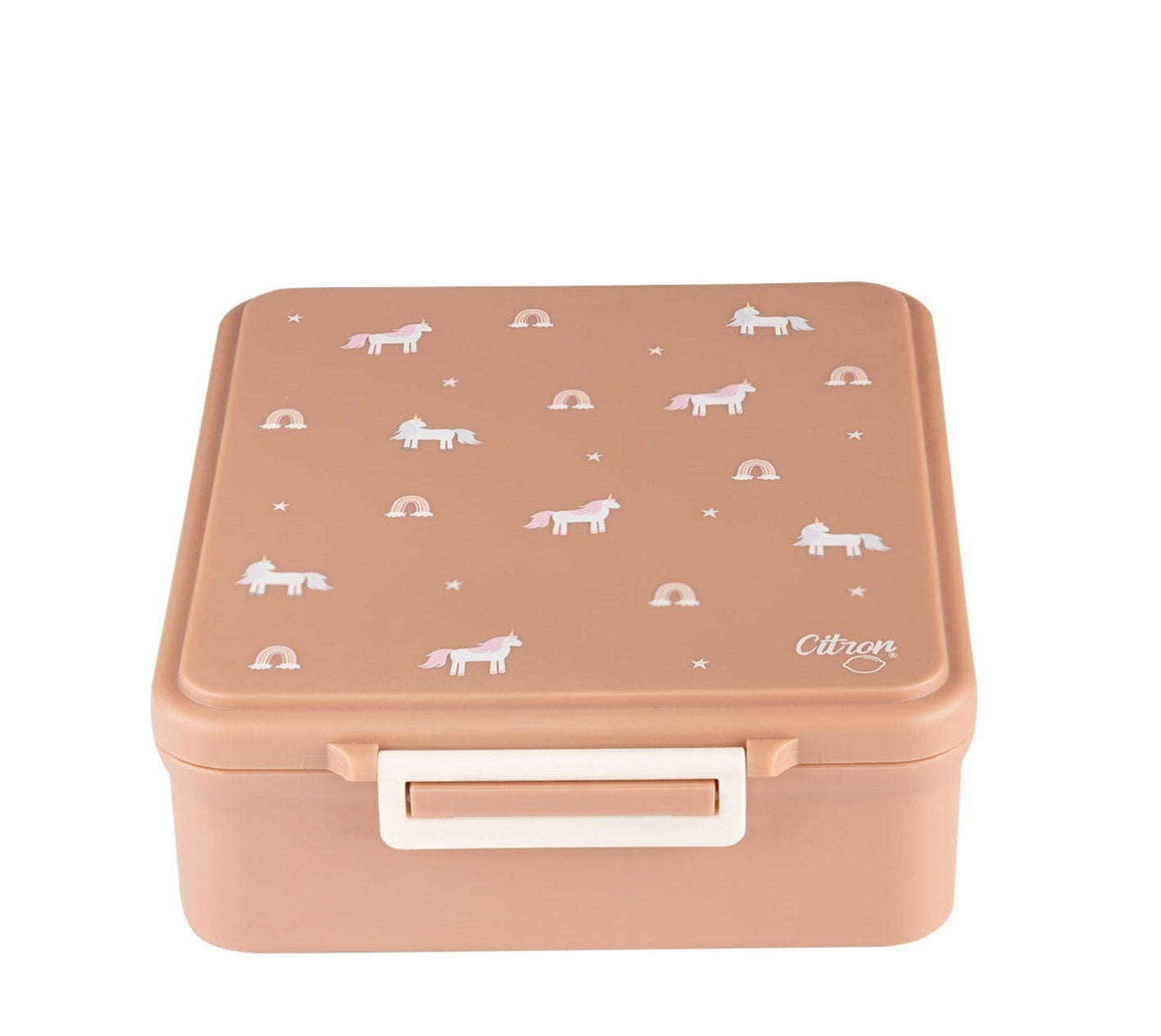 Grand Lunch Box Citron Unicorn Blush Pink– śniadaniówka z 4 przegródkami i termosem, szczelna, stylowa i praktyczna, wzór: jednorożce