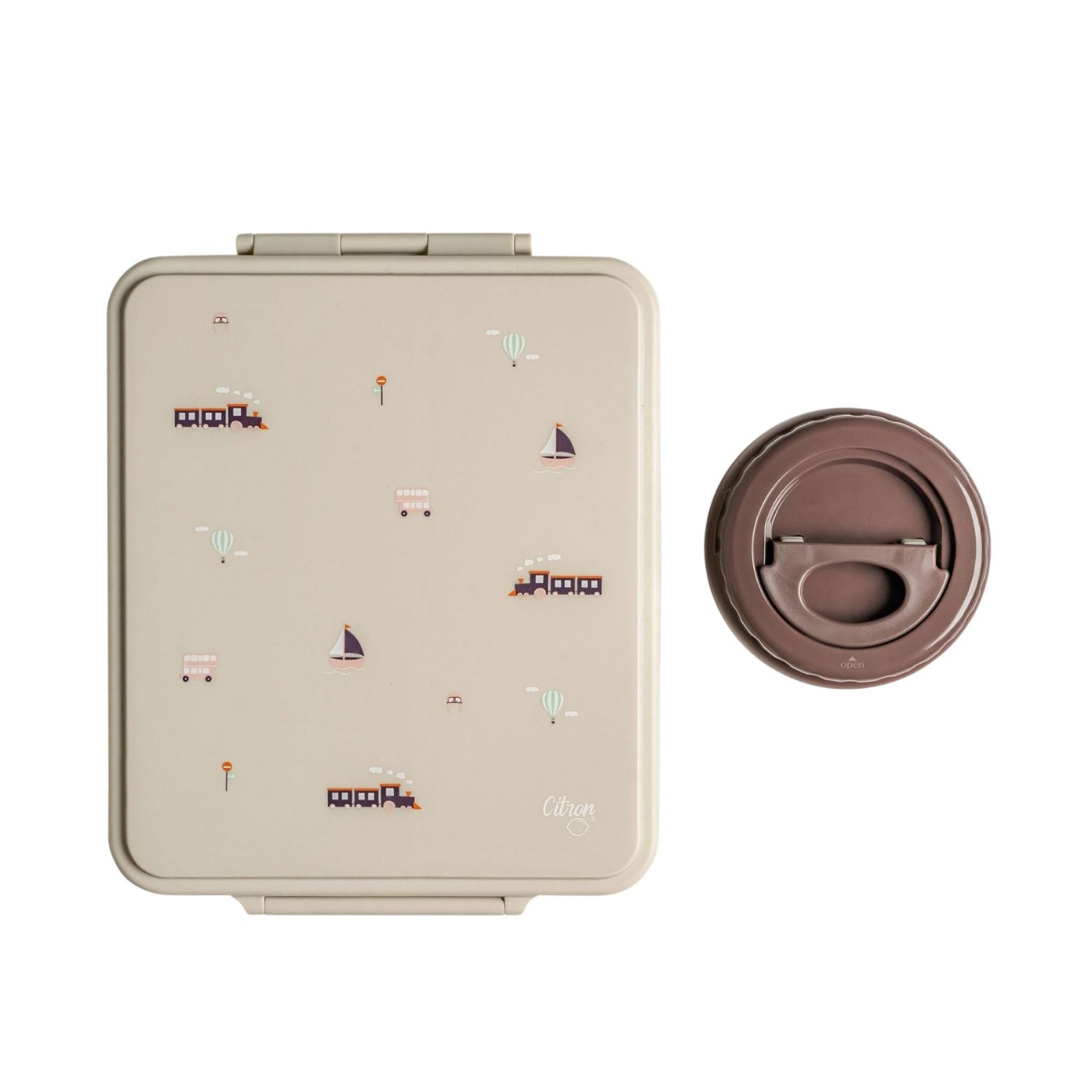 Grand Lunch Box Citron Vehicles – śniadaniówka z 4 przegródkami i termosem, szczelna, stylowa i praktyczna, wzór: pojazdy