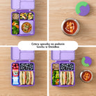 OmieBox Lilac Purple – pastelowo-fioletowy lunchbox z termosem, przegródkami i uchwytem, idealny do szkoły i przedszkola.