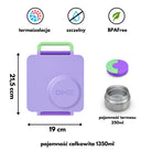 OmieBox Lilac Purple – pastelowo-fioletowy lunchbox z termosem, przegródkami i uchwytem, idealny do szkoły i przedszkola.