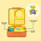 OmieBox Sunshine – żółty lunchbox z termosem, przegródkami i uchwytem, idealny do szkoły i przedszkola.