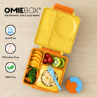 OmieBox Sunshine – żółty lunchbox z termosem, przegródkami i uchwytem, idealny do szkoły i przedszkola.