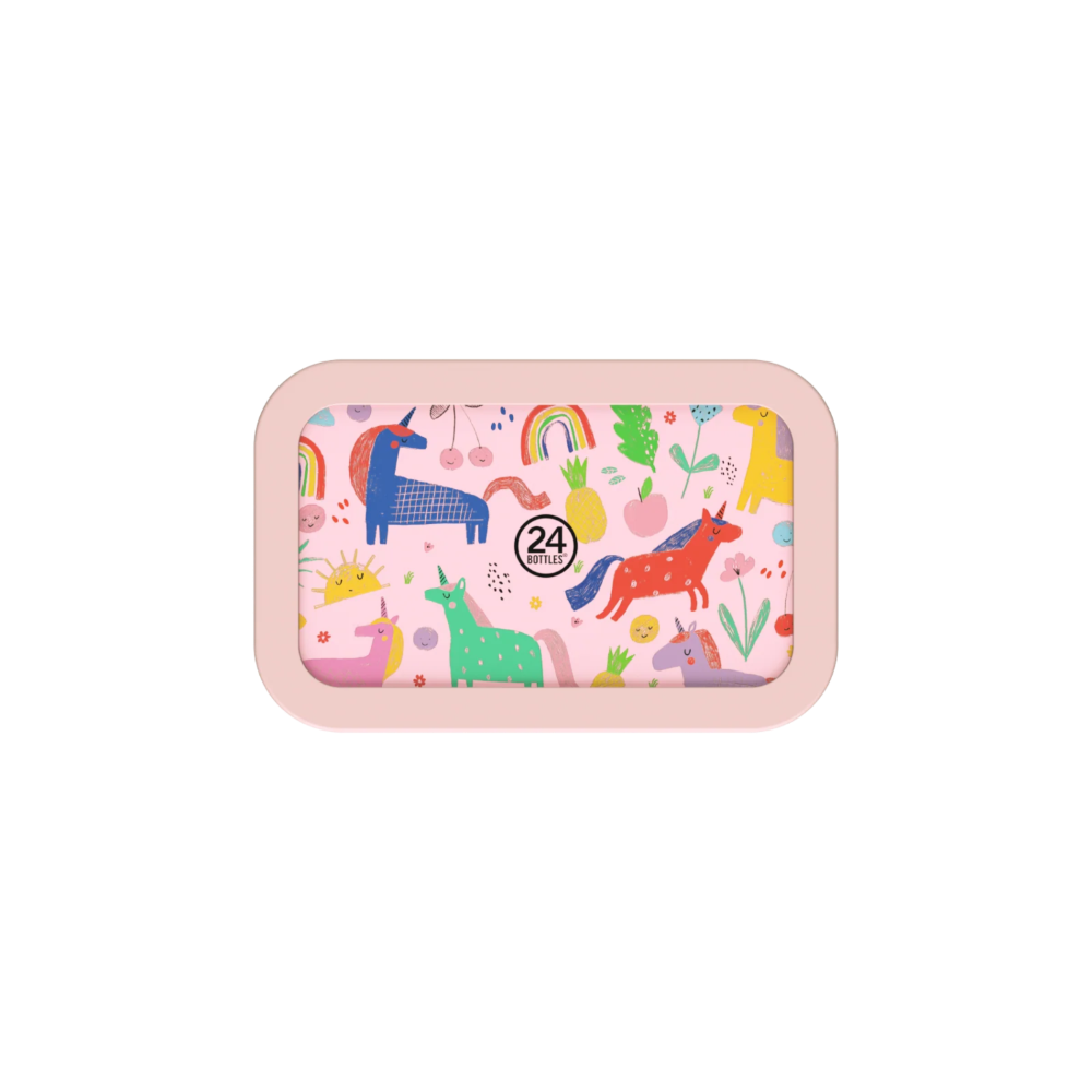 Kolorowy stalowy lunchbox 24Bottles Magic Friends – 700 ml, łatwe otwieranie, bez BPA, świetny do plecaka dziecka
