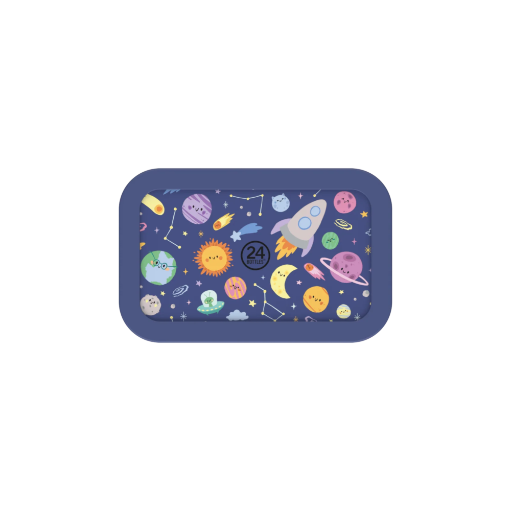 Kolorowy stalowy lunchbox 24Bottles Space Friends – 700 ml, łatwe otwieranie, bez BPA, świetny do plecaka dziecka