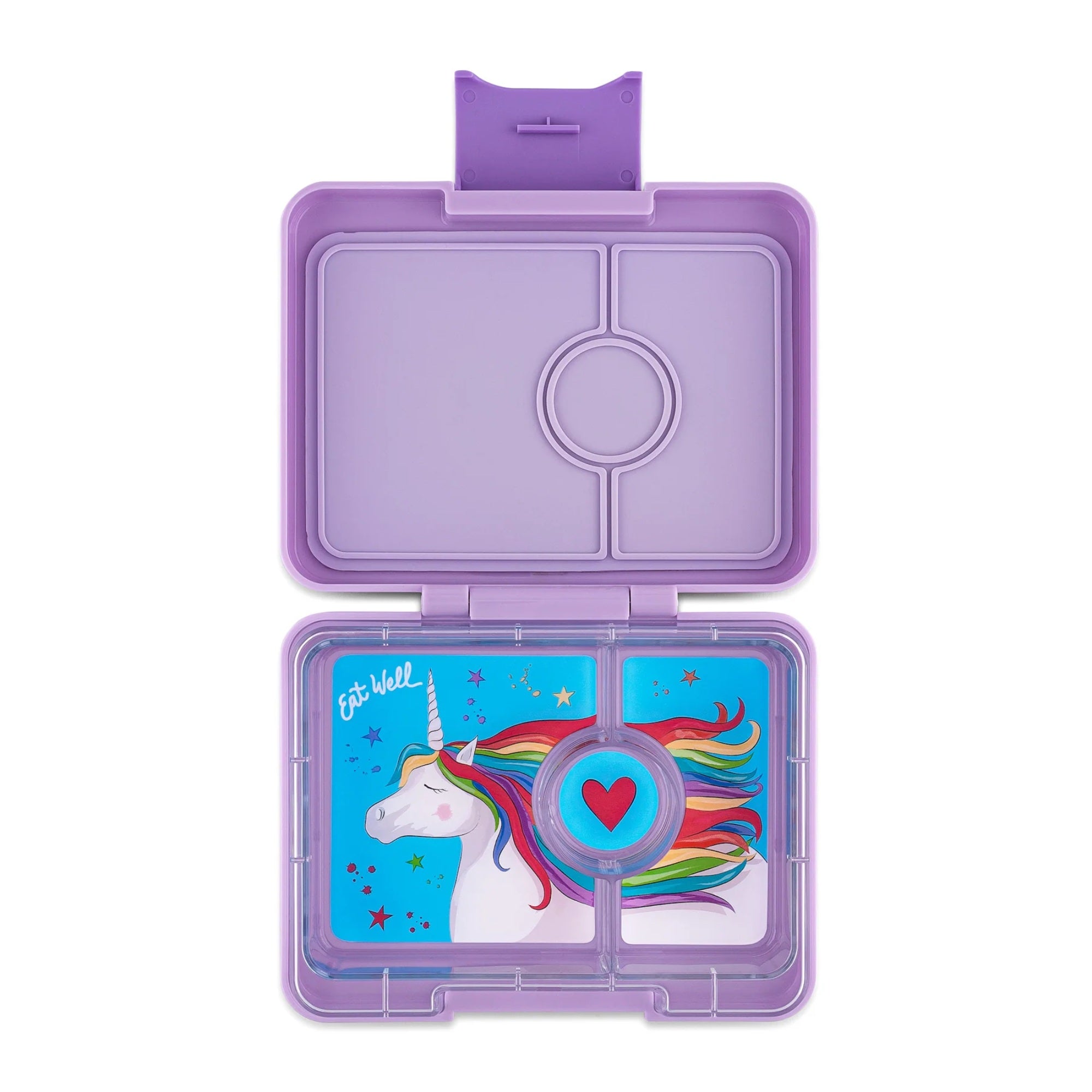 Yumbox Snack mini-lunchbox Lavande Purple/Unicorn– kompaktowy lunchbox z 3 przegródkami i szczelną pokrywką dla dzieci, kolor: fioletowy