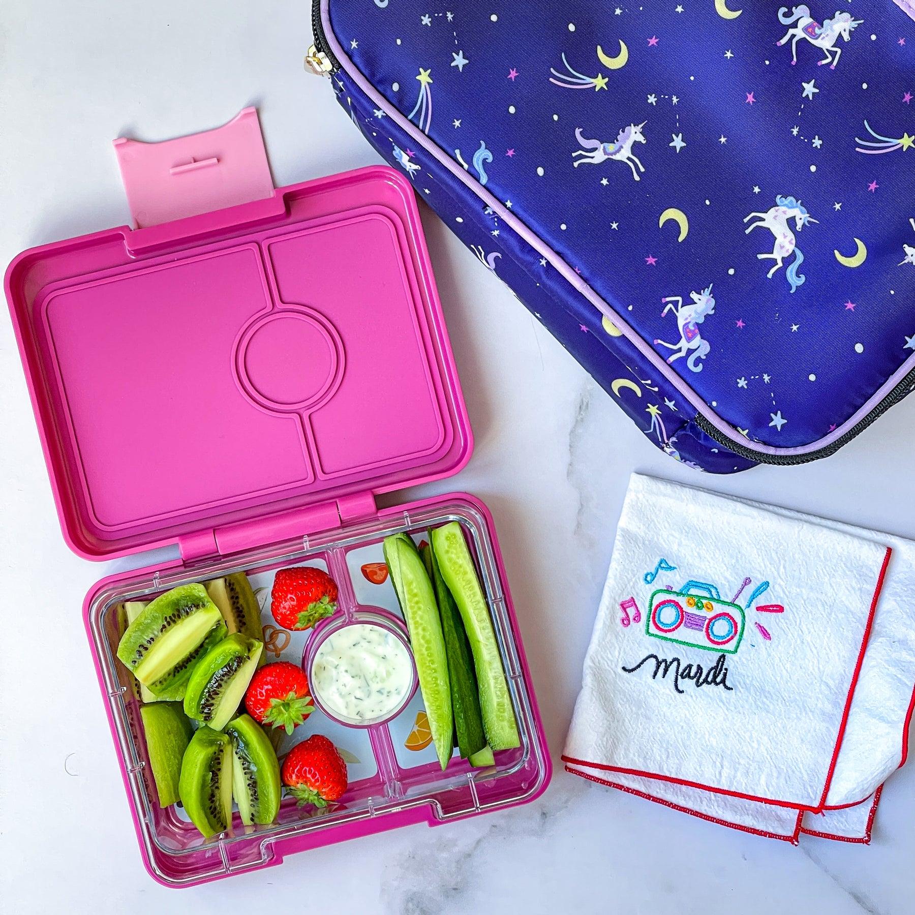 Yumbox Snack mini-lunchbox Lavande Purple/Unicorn– kompaktowy lunchbox z 3 przegródkami i szczelną pokrywką dla dzieci, kolor: fioletowy