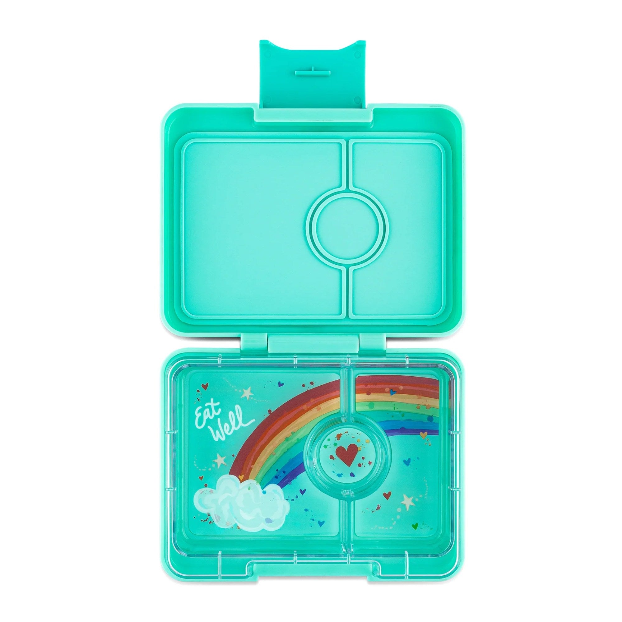 Yumbox Snack mini-lunchbox Miami Aqua/Rainbow Tray– kompaktowy lunchbox z 3 przegródkami i szczelną pokrywką dla dzieci, kolor: turkusowy