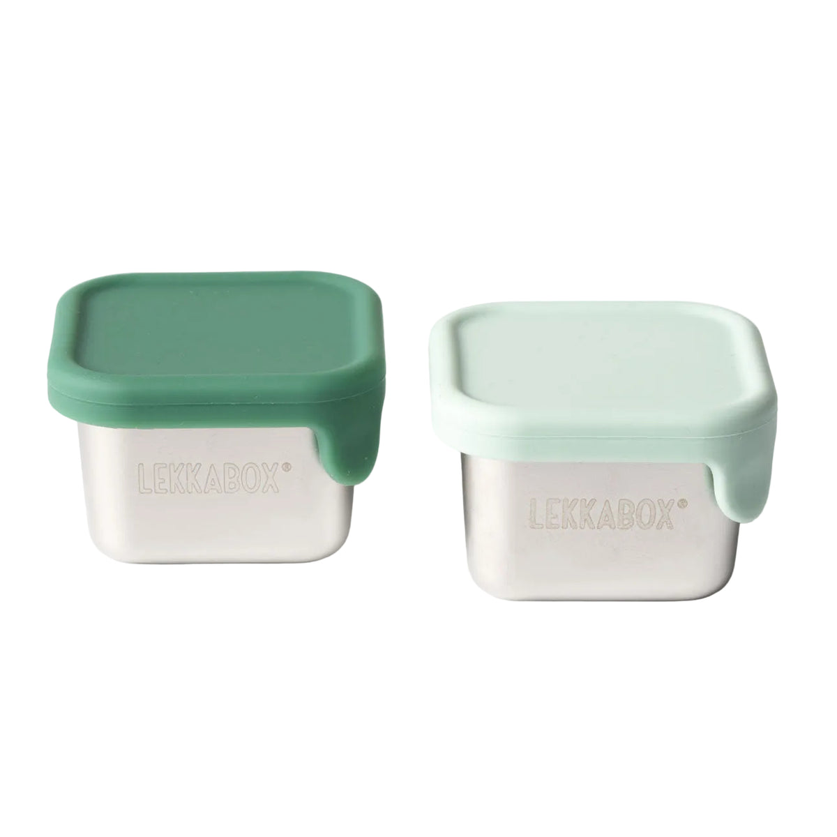 Zielone kwadratowe pojemniczki na sos ze stali Lekkabox Cubis Forest
