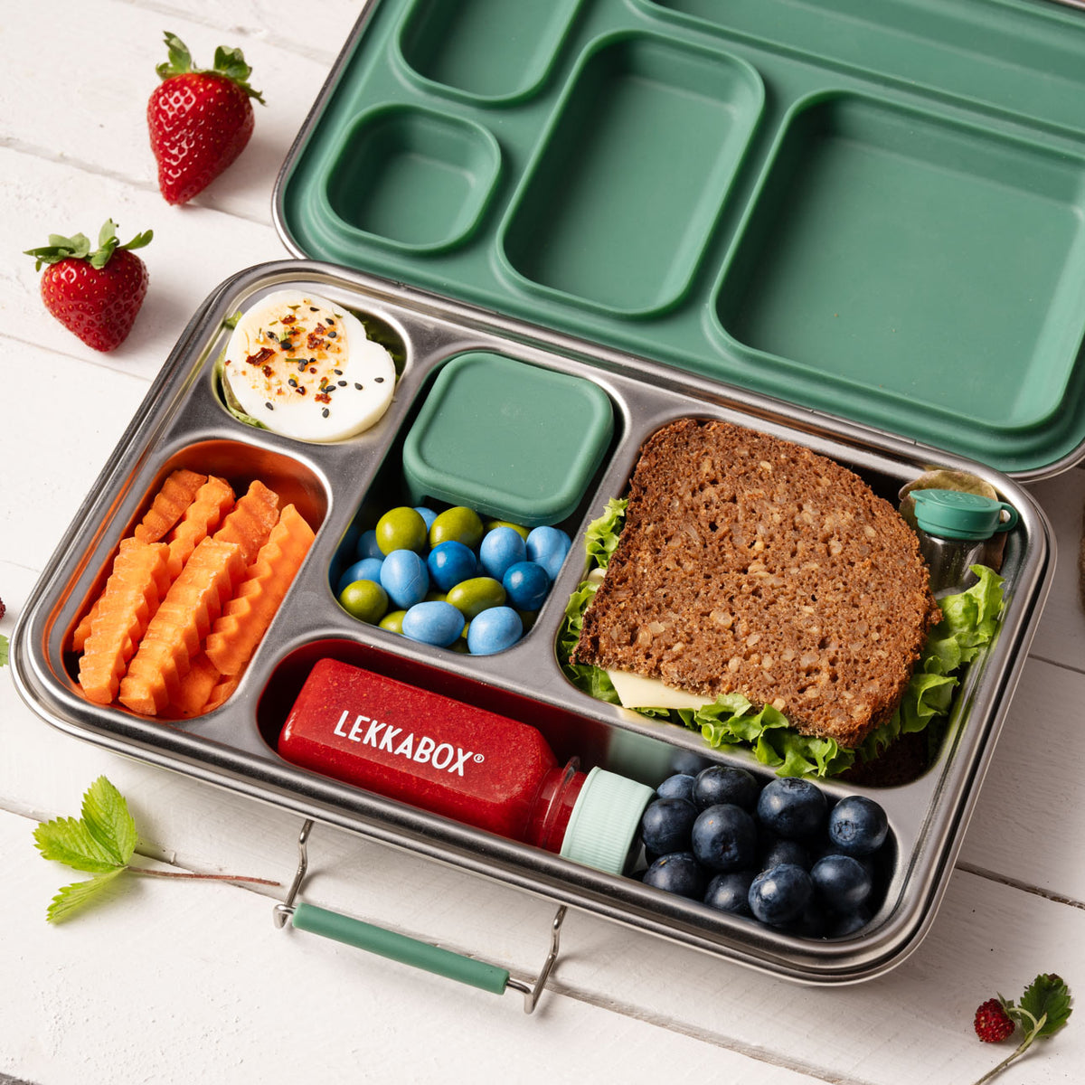 Zielone minipojemniczki na dressing i sos sałatkowy Lekkabox