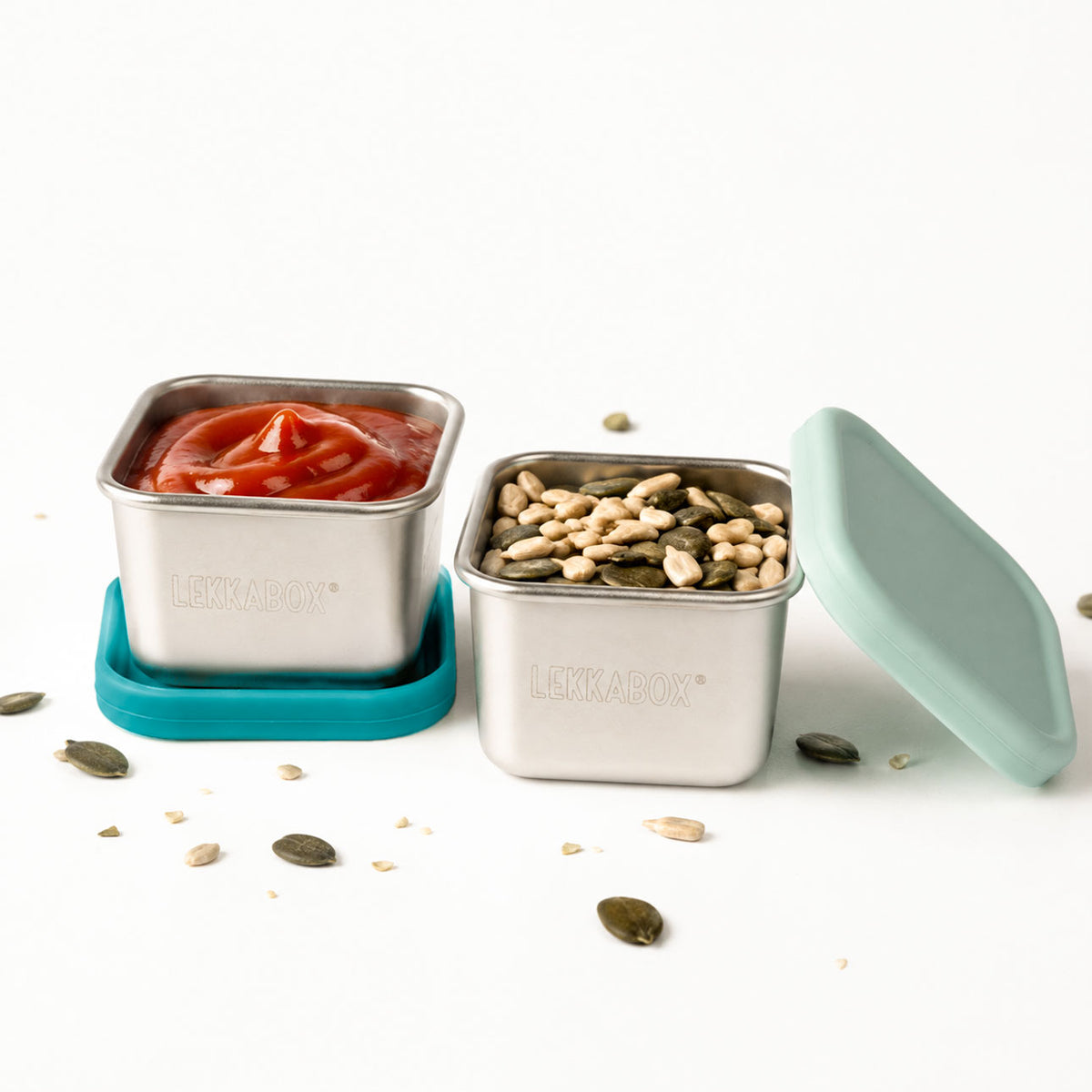 Lekkabox Cubis Ocean – błękitne mini pojemniczki ze stali na dipy i sosy