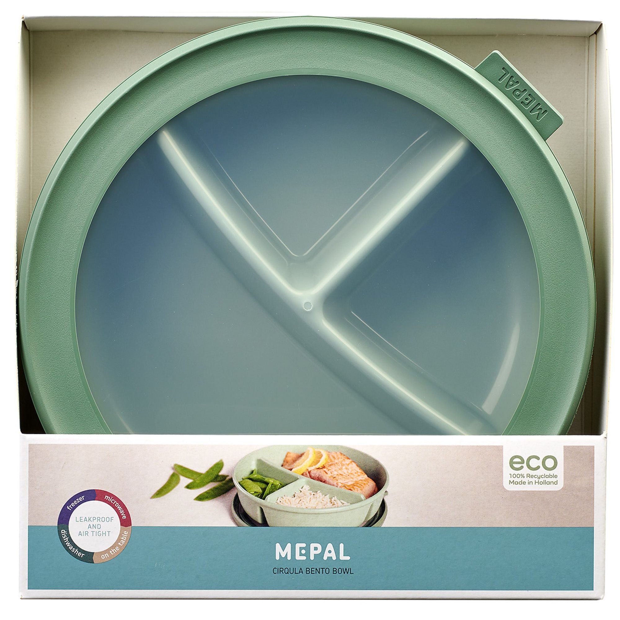 Mepal Cirqula Bento miska z przegródkami – 3 komory, szczelna pokrywka, kolor: nordic sage