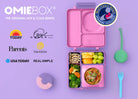 OmieBox Unicorn Pink – pastelowo-różowy lunchbox z termosem, przegródkami i uchwytem, idealny do szkoły i przedszkola.