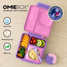 OmieBox Unicorn Pink – pastelowo-różowy lunchbox z termosem, przegródkami i uchwytem, idealny do szkoły i przedszkola.