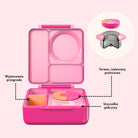 OmieBox Pixie Pink – pastelowo-różowy lunchbox z termosem, przegródkami i uchwytem, idealny do szkoły i przedszkola.