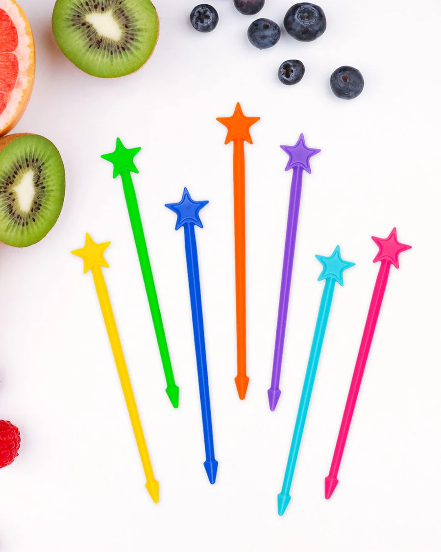 Kolorowe patyczki do przekąsek Lunch Punch– higieniczne, trwałe i wolne od BPA, świetne na kinderbal i do szkoły.