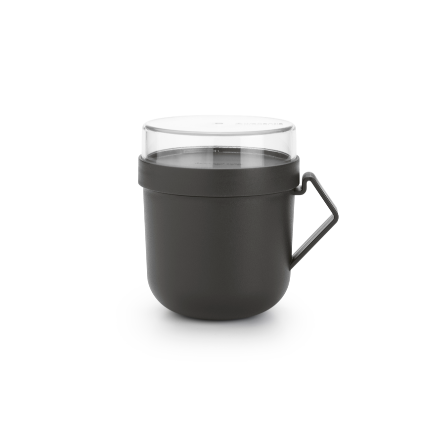 Pojemnik na owsiankę Make & Take Brabantia – szczelny kubek 600 ml z odkręcanym pojemnikiem na dodatki, idealny do pracy i szkoły, bezpieczny, wielofunkcyjny i ekologiczny, kolor: czarny 