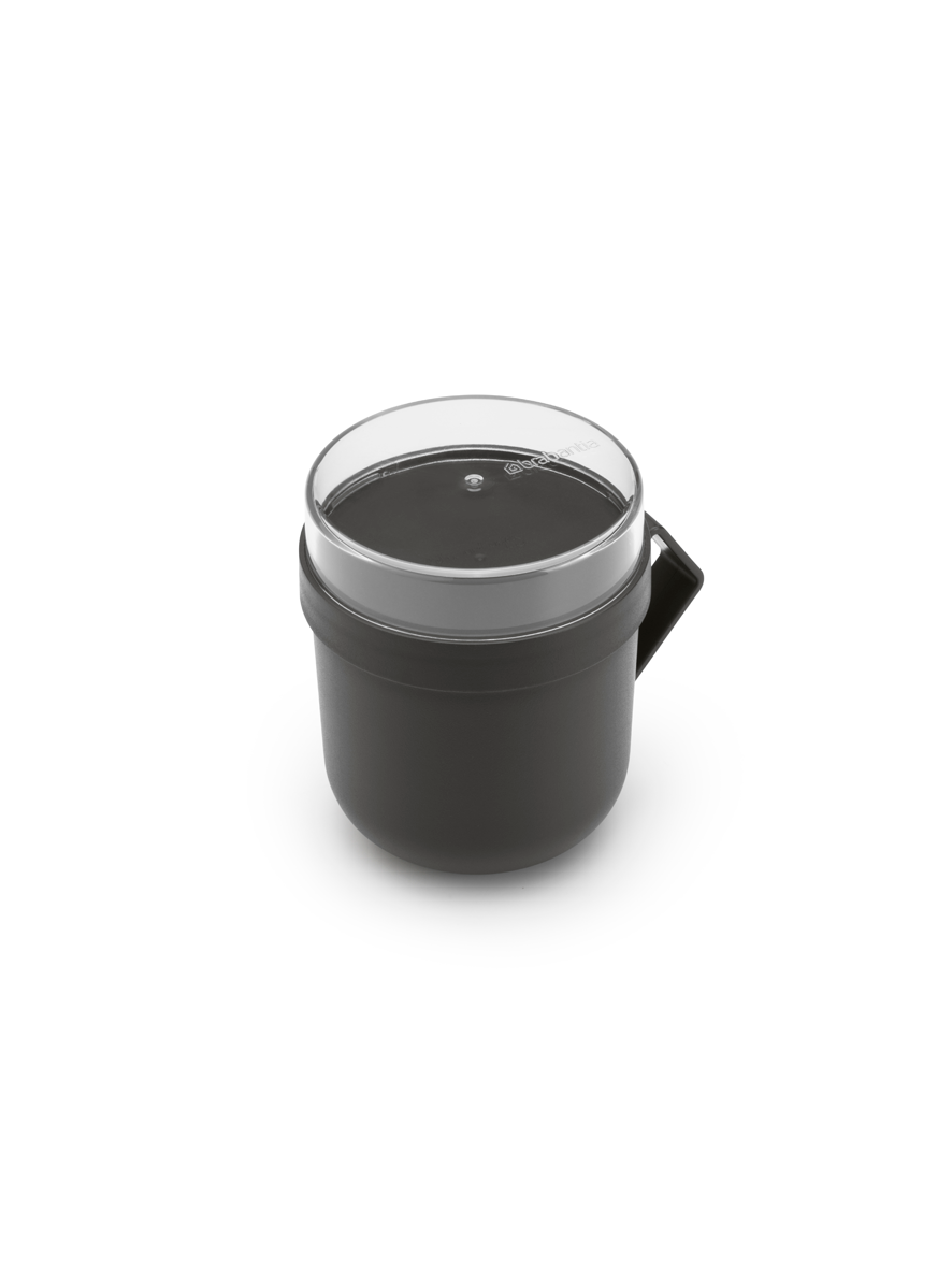 Pojemnik na owsiankę Make & Take Brabantia – szczelny kubek 600 ml z odkręcanym pojemnikiem na dodatki, idealny do pracy i szkoły, bezpieczny, wielofunkcyjny i ekologiczny, kolor: czarny 
