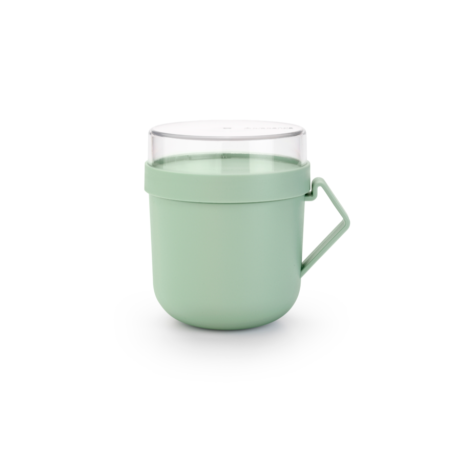 Pojemnik na owsiankę Make & Take Brabantia – szczelny kubek 600 ml z odkręcanym pojemnikiem na dodatki, idealny do pracy i szkoły, bezpieczny, wielofunkcyjny i ekologiczny, kolor: zielony
