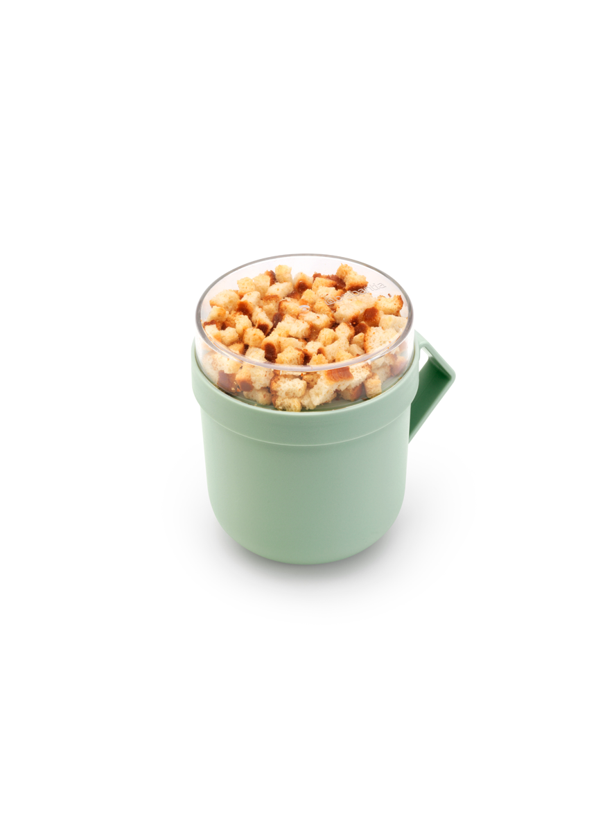 Pojemnik na owsiankę Make & Take Brabantia – szczelny kubek 600 ml z odkręcanym pojemnikiem na dodatki, idealny do pracy i szkoły, bezpieczny, wielofunkcyjny i ekologiczny, kolor: zielony