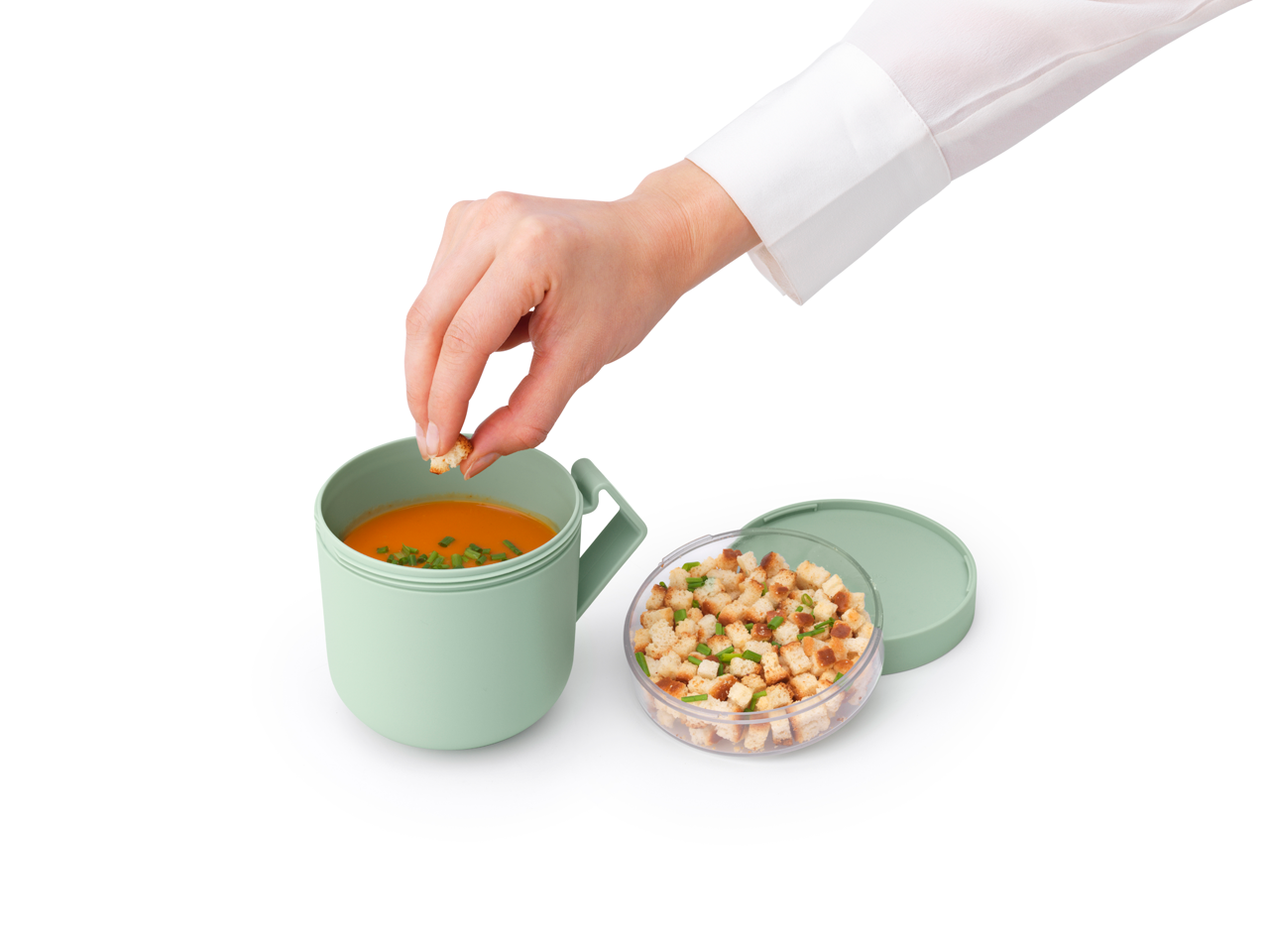 Pojemnik na owsiankę Make & Take Brabantia – szczelny kubek 600 ml z odkręcanym pojemnikiem na dodatki, idealny do pracy i szkoły, bezpieczny, wielofunkcyjny i ekologiczny, kolor: zielony