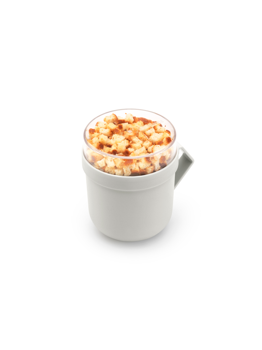 Pojemnik na owsiankę Make & Take Brabantia – szczelny kubek 600 ml z odkręcanym pojemnikiem na dodatki, idealny do pracy i szkoły, bezpieczny, wielofunkcyjny i ekologiczny, kolor: szary