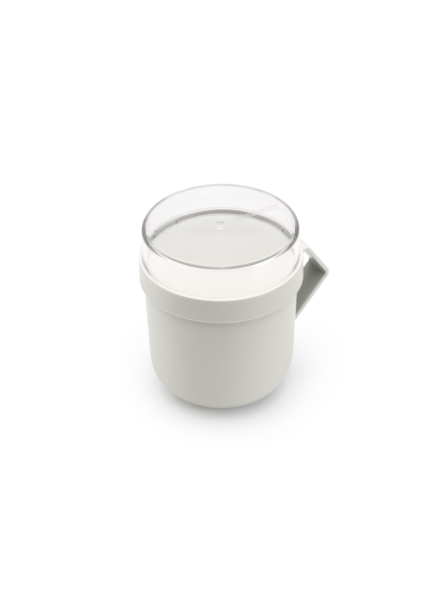Pojemnik na owsiankę Make & Take Brabantia – szczelny kubek 600 ml z odkręcanym pojemnikiem na dodatki, idealny do pracy i szkoły, bezpieczny, wielofunkcyjny i ekologiczny, kolor: szary