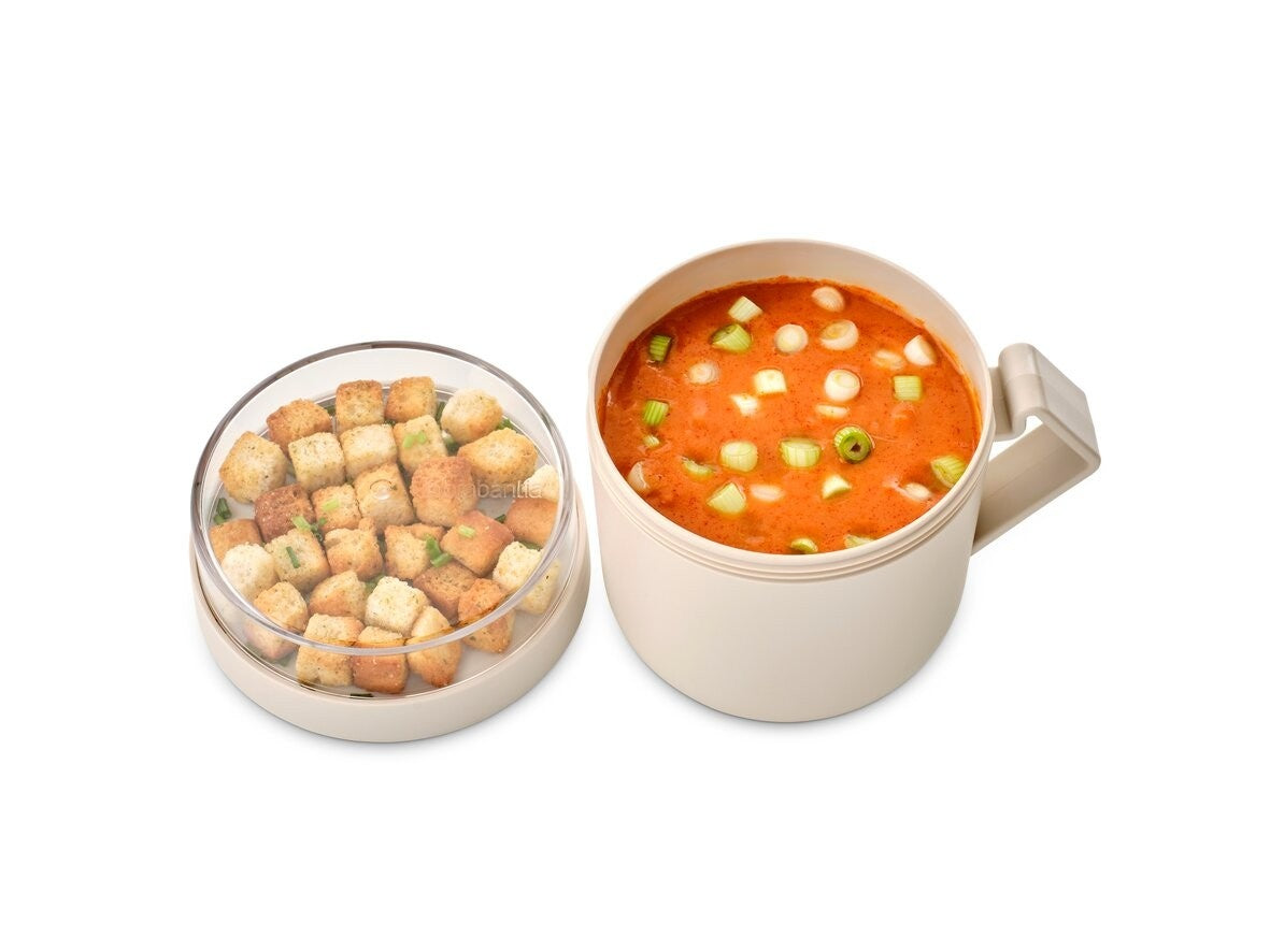 Pojemnik na owsiankę Make & Take Brabantia – szczelny kubek 600 ml z odkręcanym pojemnikiem na dodatki, do pracy i szkoły, bezpieczny, wielofunkcyjny i ekologiczny, kolor: beżowy