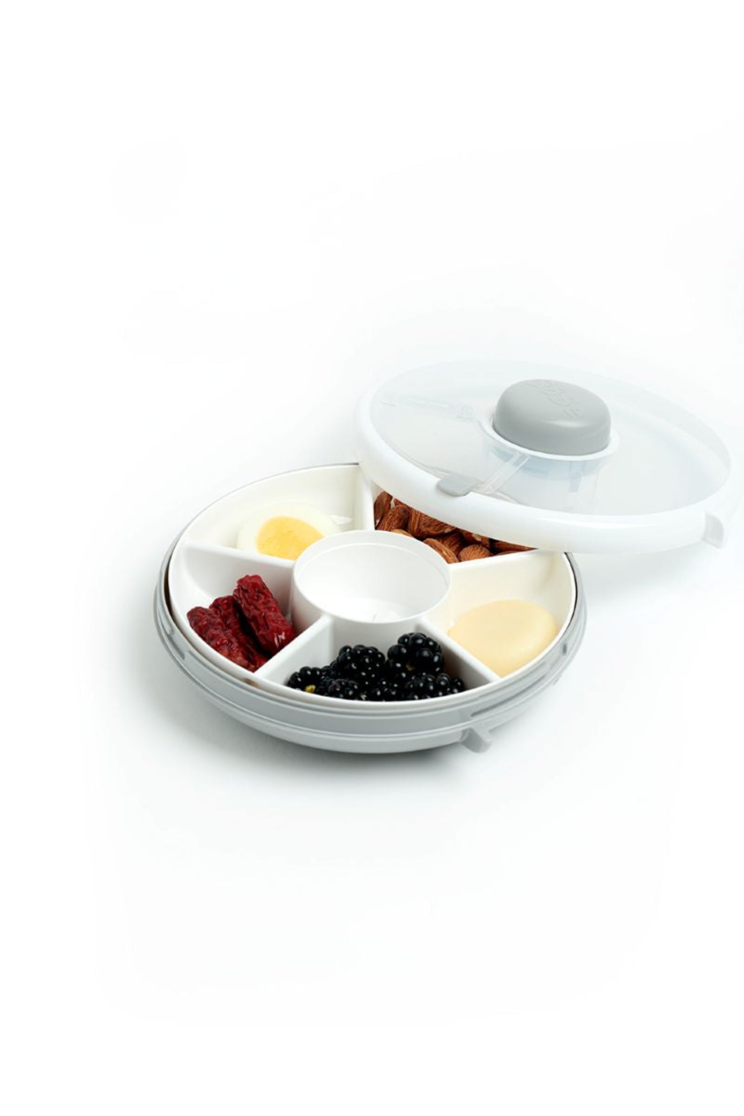 GoBe Snack Spinner – pojemnik na przekąski, interaktywny, szczelny i łatwy w obsłudze, kolor: grey