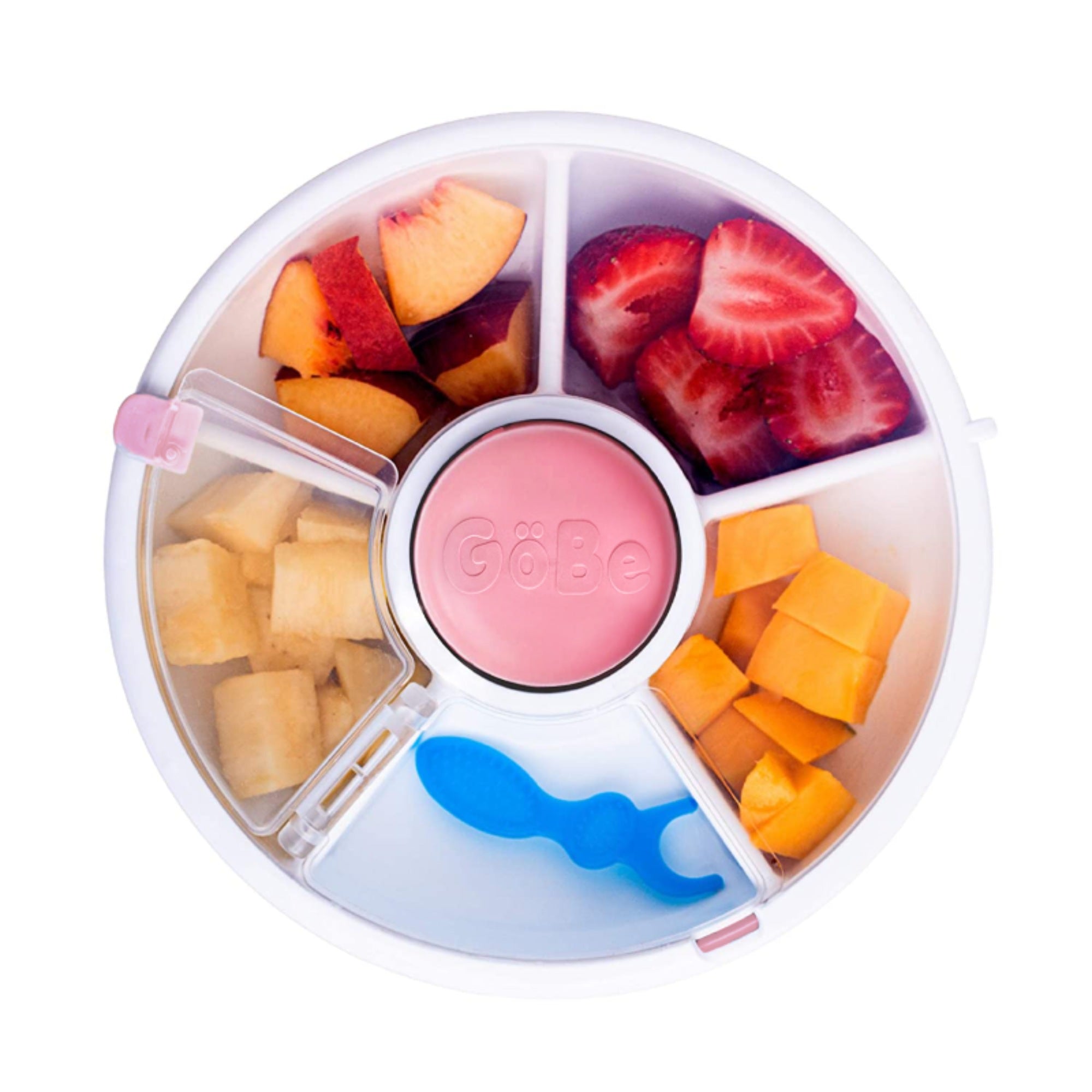 GoBe Snack Spinner – pojemnik na przekąski, interaktywny, szczelny i łatwy w obsłudze, kolor: coral pink