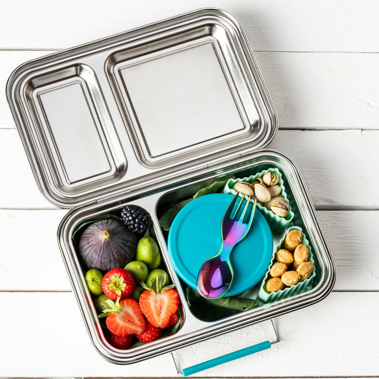 Pojemnik na przekąski LEKKABOX Tin – 100% szczelny, trwały i praktyczny do szkoły, pracy i podróży, kolor: niebieski