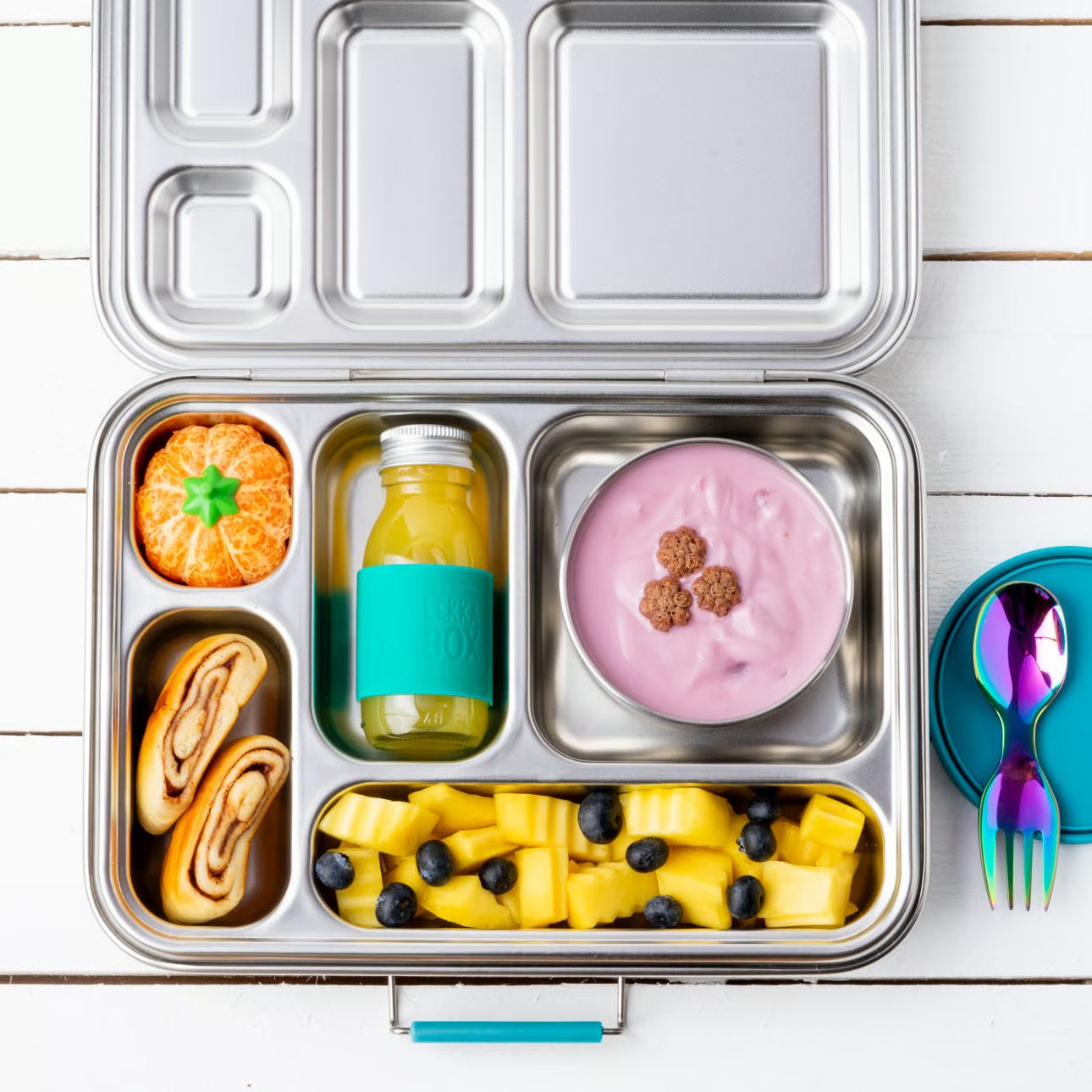 Pojemnik na przekąski LEKKABOX Tin – 100% szczelny, trwały i praktyczny do szkoły, pracy i podróży, kolor: niebieski