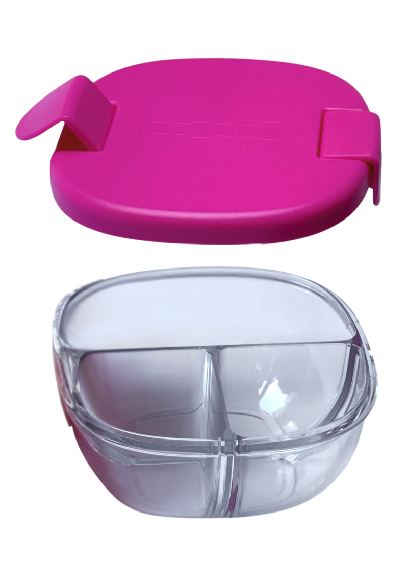 Pojemnik na przekąski Snack Bowl Yumbox – kompaktowy, z 3 przegródkami i szczelną pokrywką, idealny na przekąski, kolor: raspberry pink (różowy)