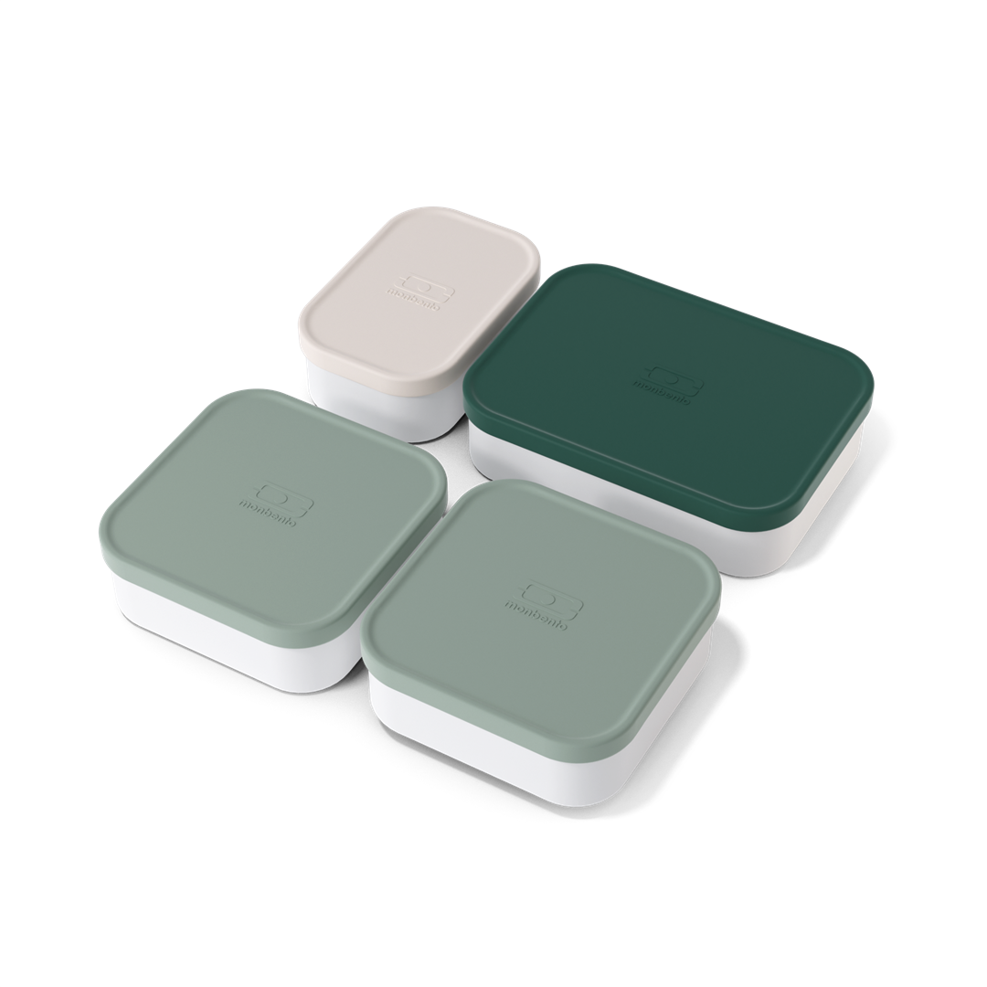 Monbento Pojemniki do Original – zestaw 4 pojemników, szczelne, bez BPA, do sosów i przekąsek, mikrofalówka i zmywarka, kolor: zielony