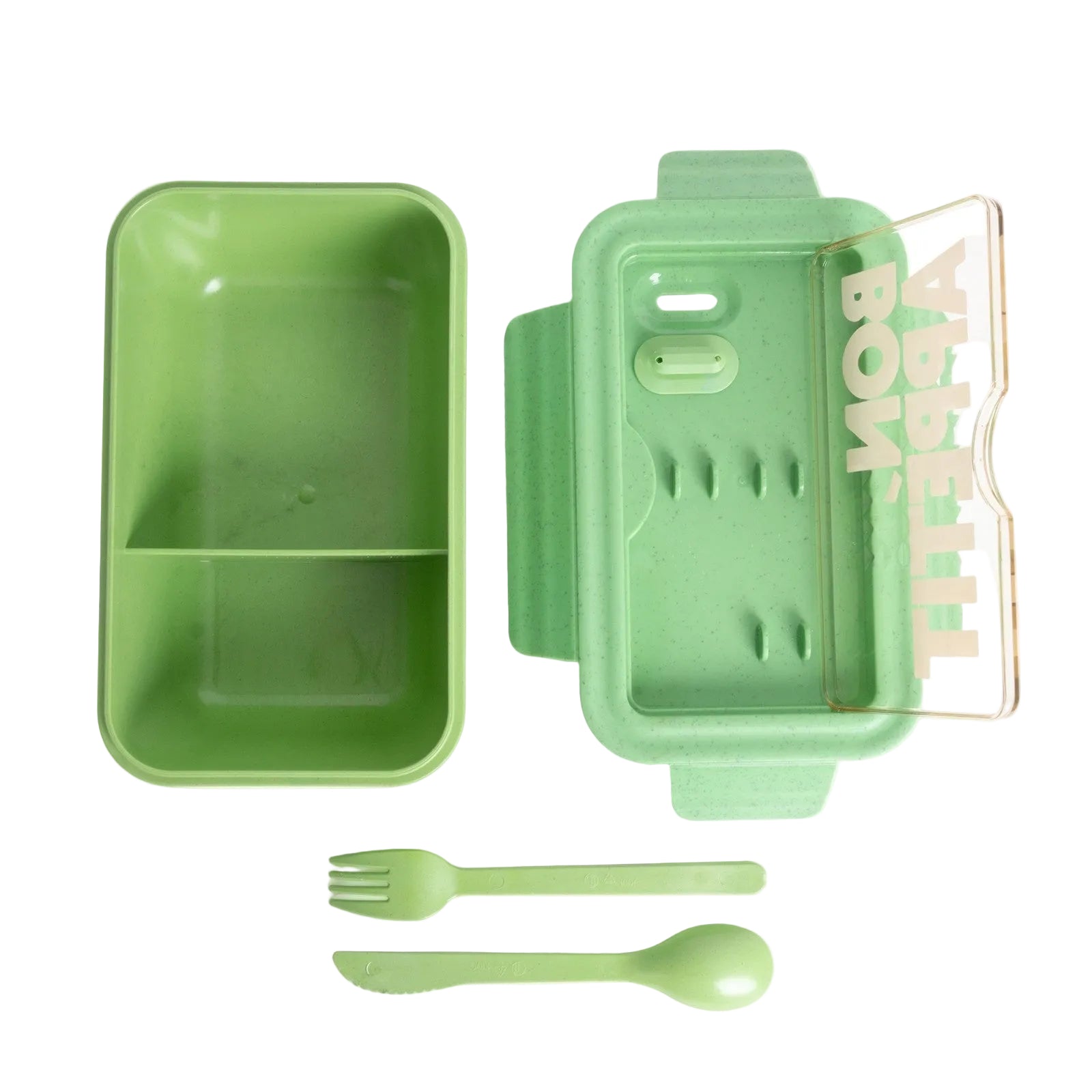 Lunch box Bon Appétit Green – zielona śniadaniówka z przegródką, ze sztućcami, ekologiczny, do zmywarki.