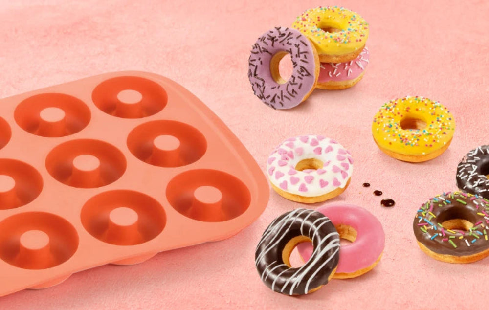 Tescoma DELÍCIA silikonowa forma do donatów – 12 sztuk, pieczenie zamiast smażenia, nieprzywierająca, elastyczna, do zmywarki.