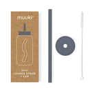 Szara nakrętka z ustnikiem i słomką do butelki Muuki Mini 500 ml