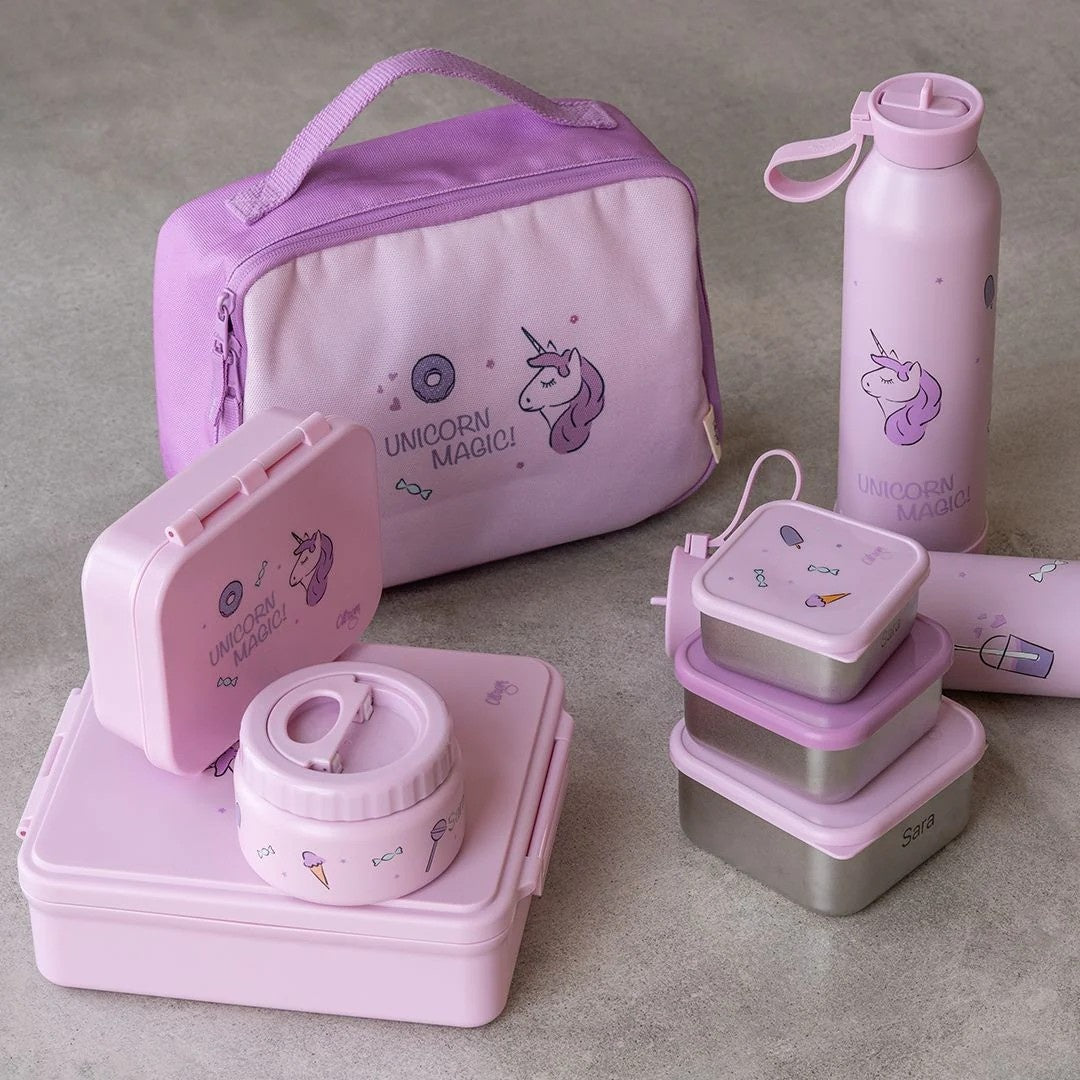 Citron Snack Box Stormy Unicorn tritanowy pojemnik na przekąski - 3 przegródki, szczelny, łączony silikon, bez BPA, wzór: jednorożec