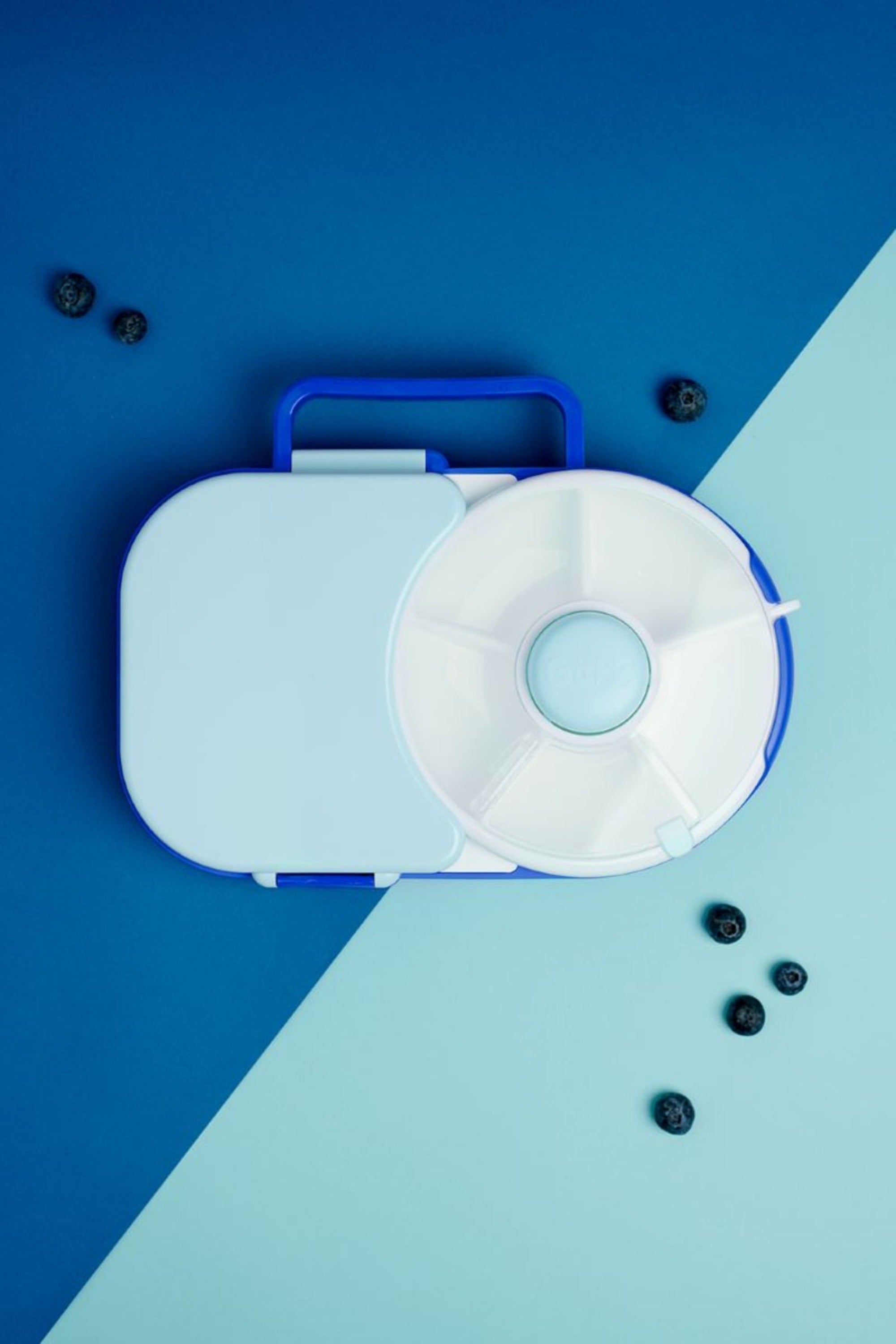 Śniadaniówka GoBe 2w1 – lunchbox i pojemnik na przekąski dla dzieci, interaktywny, do szkoły i przedszkola, kolor: blueberry blue