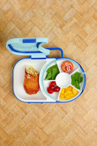 Śniadaniówka GoBe 2w1 – lunchbox i pojemnik na przekąski dla dzieci, interaktywny, do szkoły i przedszkola, kolor: blueberry blue