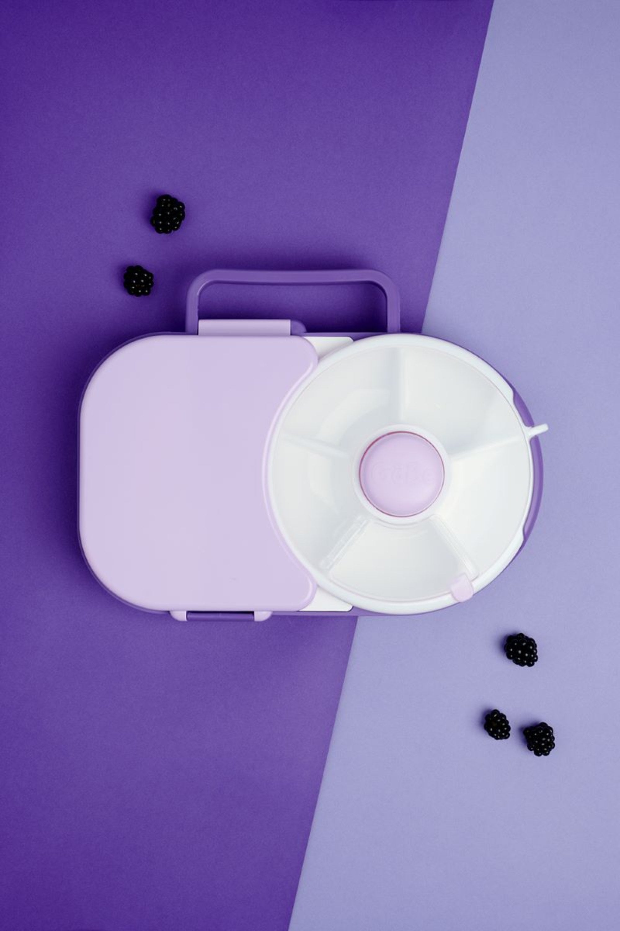 Śniadaniówka GoBe 2w1 – lunchbox i pojemnik na przekąski dla dzieci, interaktywny, do szkoły i przedszkola, kolor: grape purple