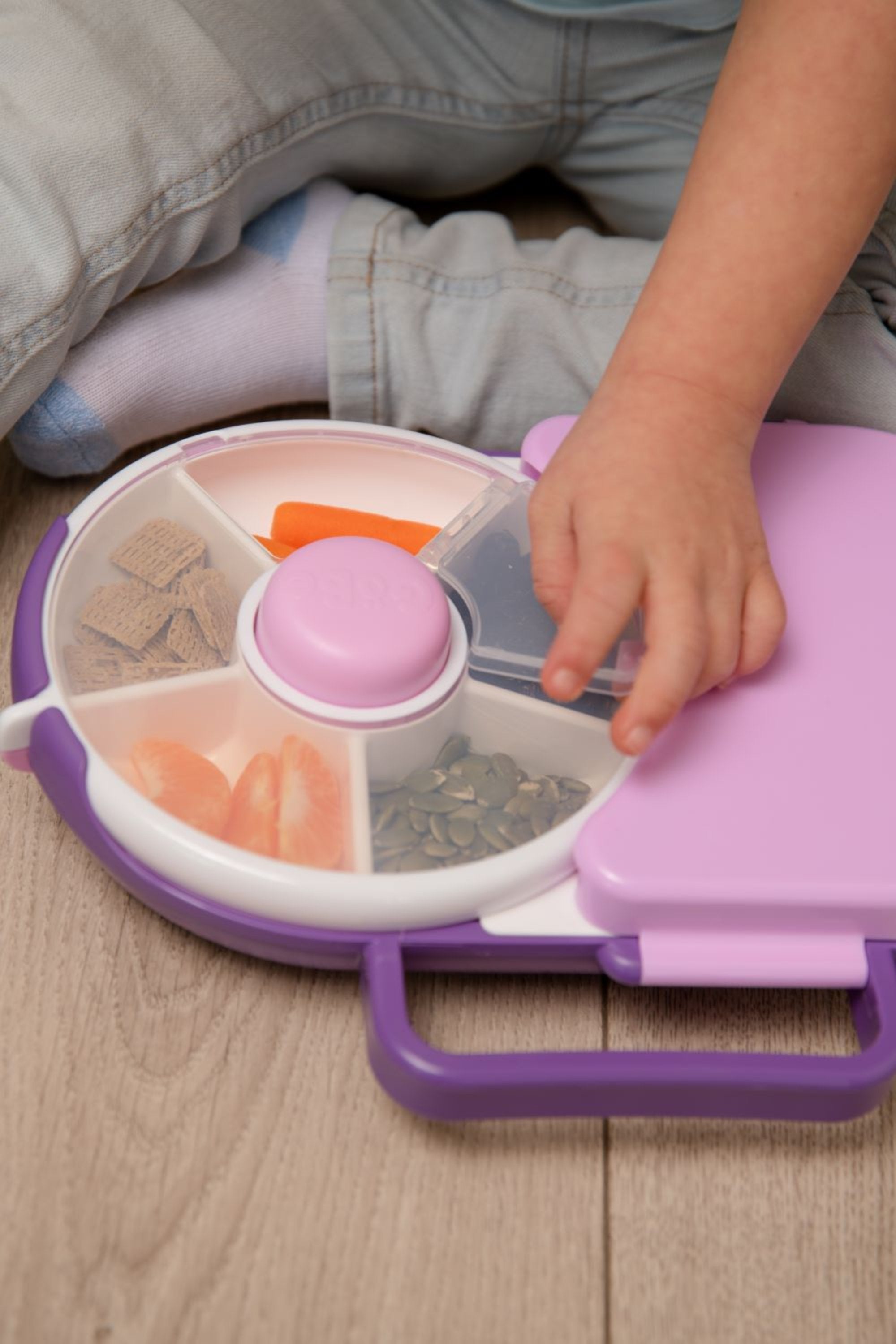 Śniadaniówka GoBe 2w1 – lunchbox i pojemnik na przekąski dla dzieci, interaktywny, do szkoły i przedszkola, kolor: grape purple