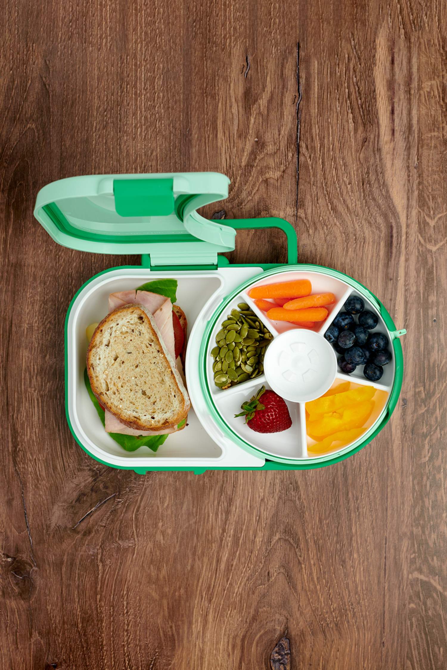 Śniadaniówka GoBe 2w1 – lunchbox i pojemnik na przekąski dla dzieci, interaktywny, do szkoły i przedszkola, kolor: sage green