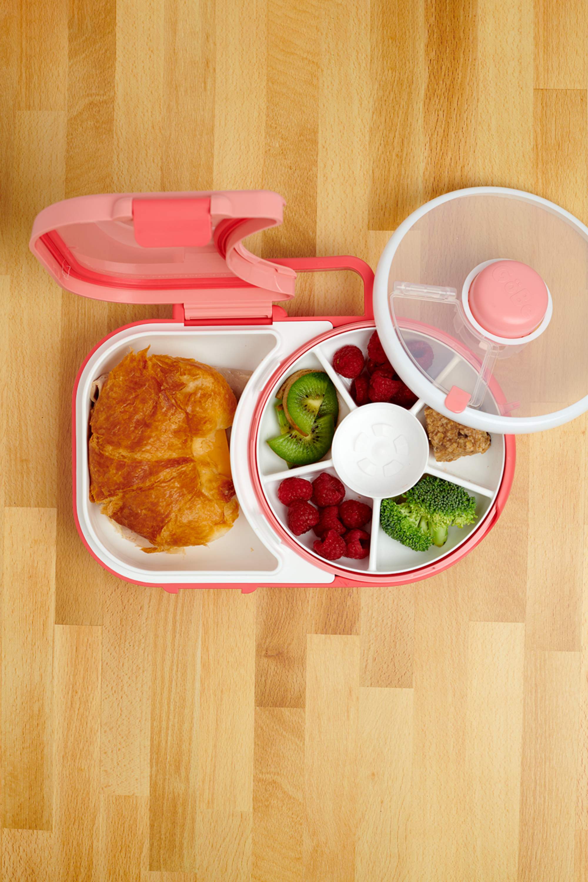 Śniadaniówka GoBe 2w1 – lunchbox i pojemnik na przekąski dla dzieci, interaktywny, do szkoły i przedszkola, kolor: watermelon pink